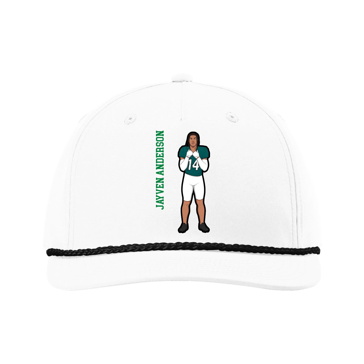 Five-Panel Classic Rope Cap — Name Vertical in White