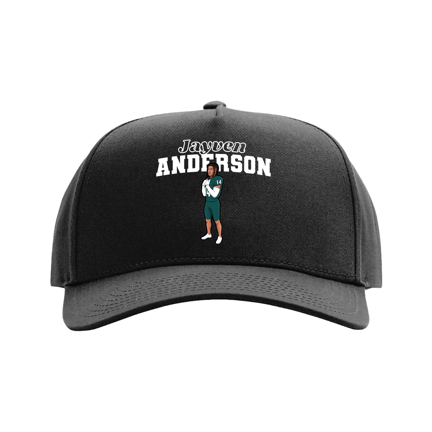 Full Fabric Five-Panel Champ Cap — Name Arch in Black