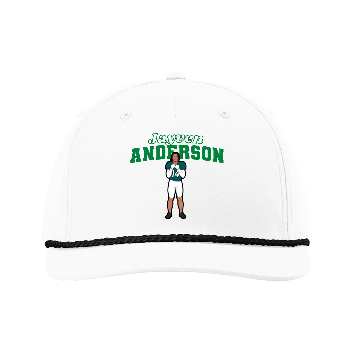 Five-Panel Classic Rope Cap — Name Arch in White