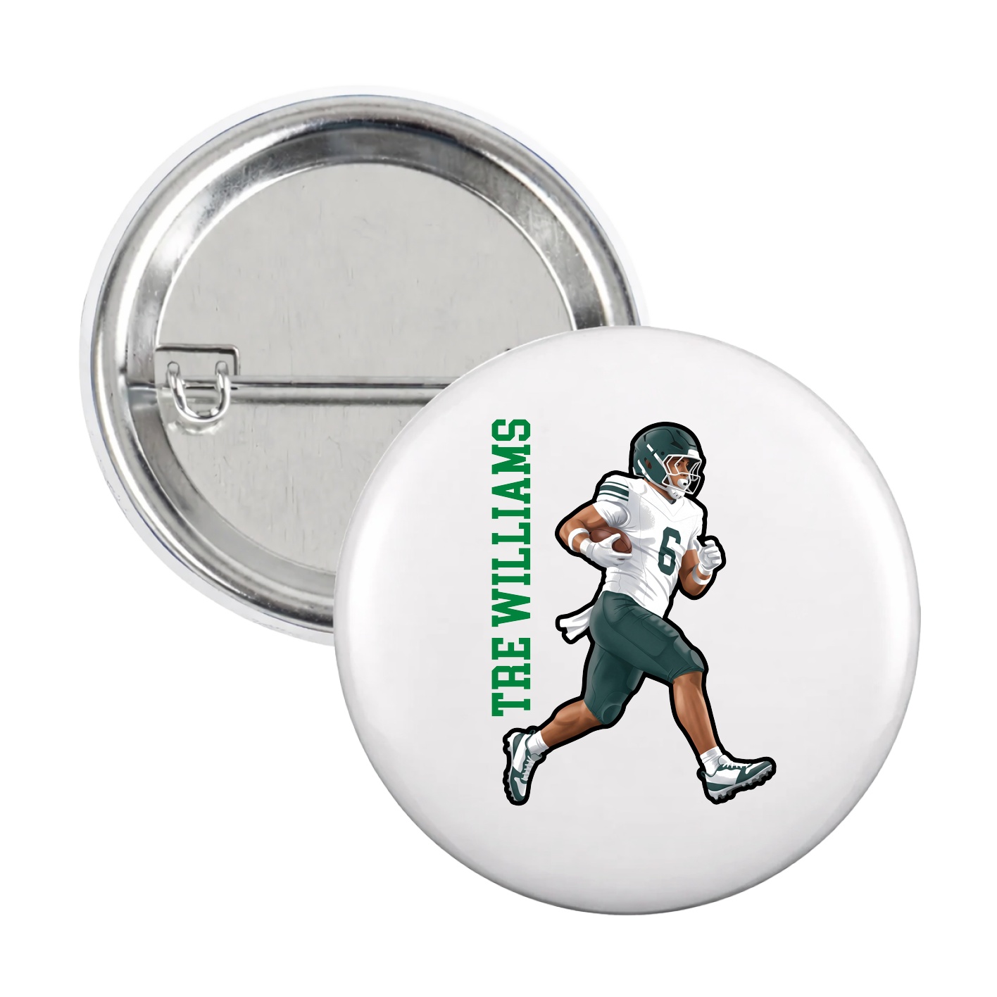 Game Day Button — Name Vertical in White