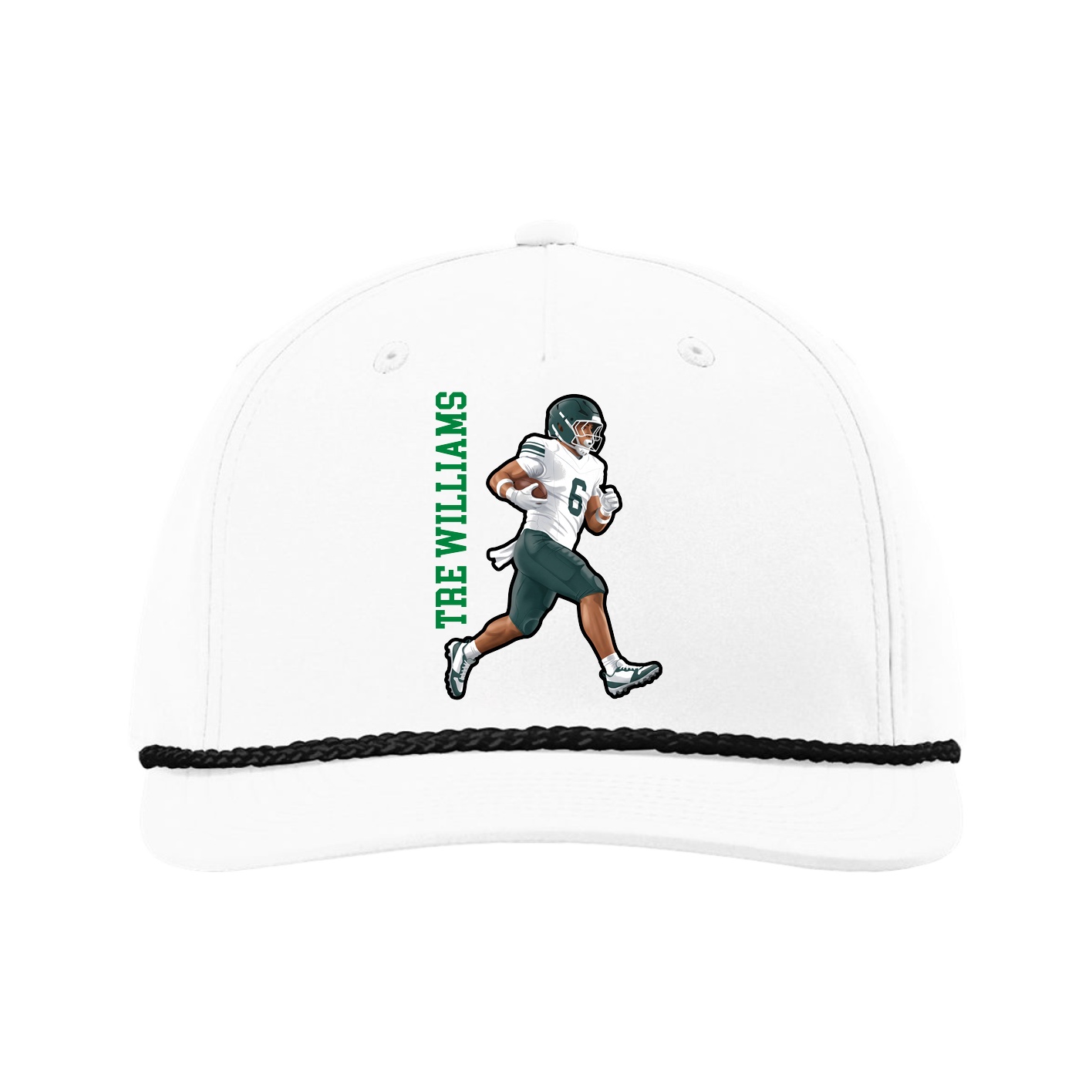 Five-Panel Classic Rope Cap — Name Vertical in White