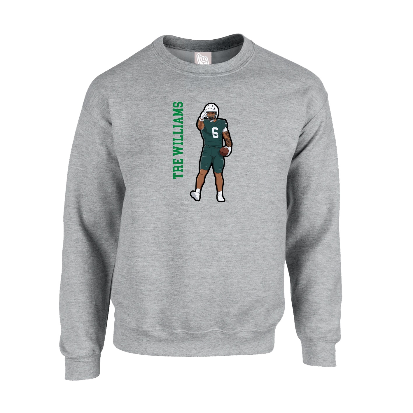 Fleece Crew — Name Vertical in Grey