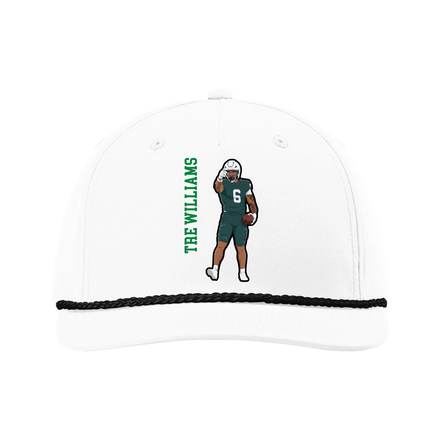 Five-Panel Classic Rope Cap — Name Vertical in White