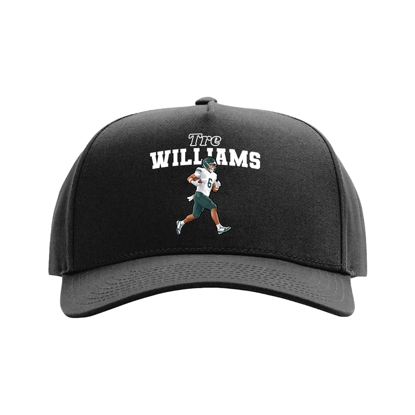 Full Fabric Five-Panel Champ Cap — Name Arch in Black