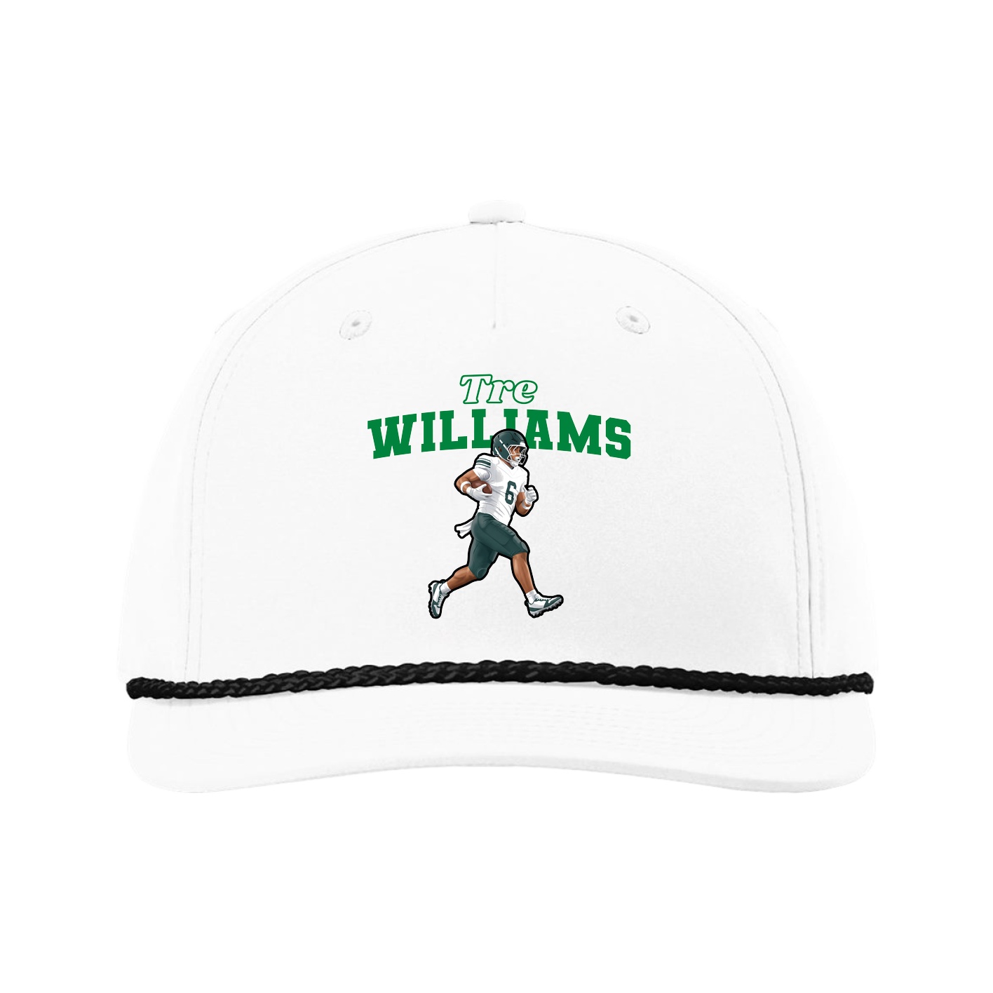 Five-Panel Classic Rope Cap — Name Arch in White
