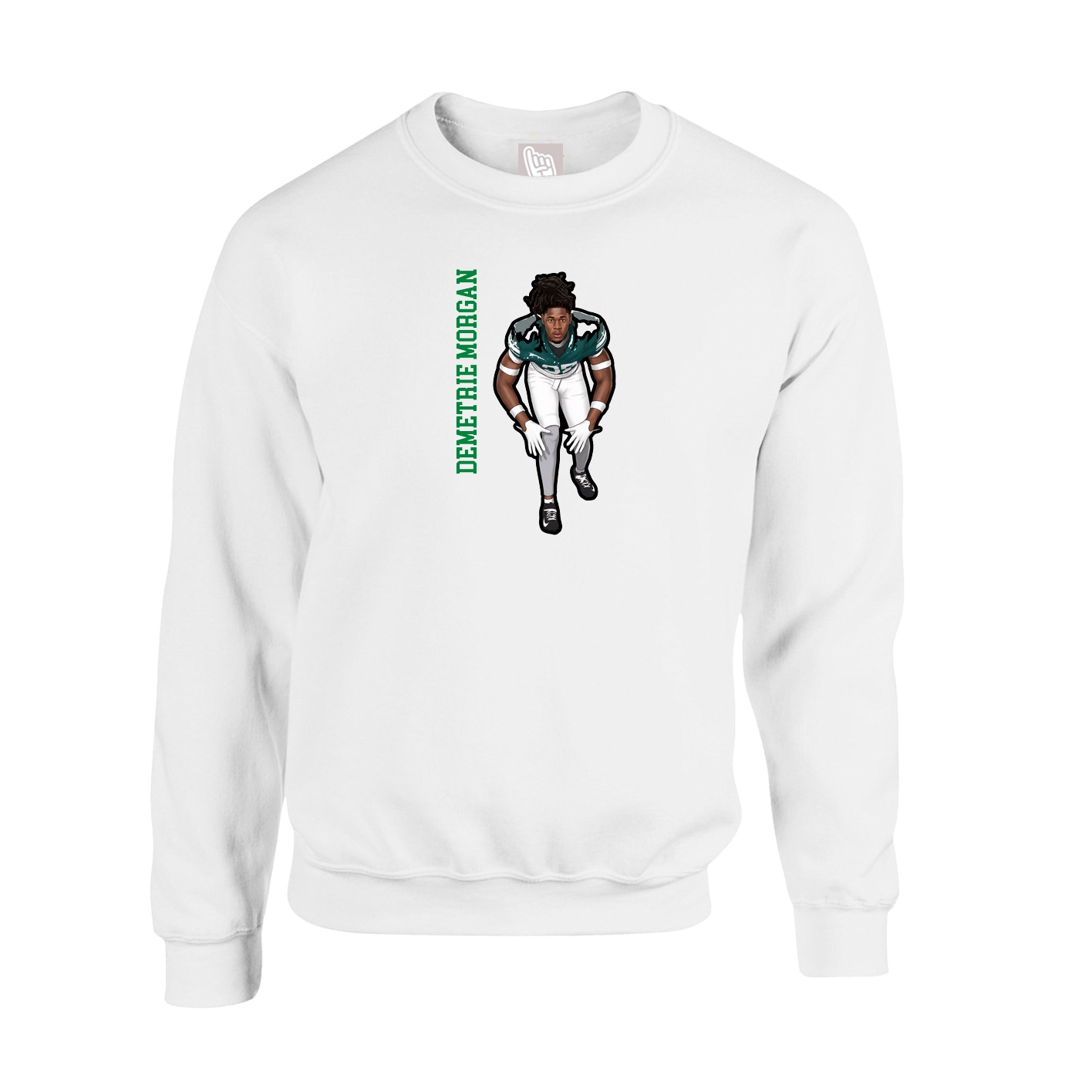 Fleece Crew — Name Vertical in White