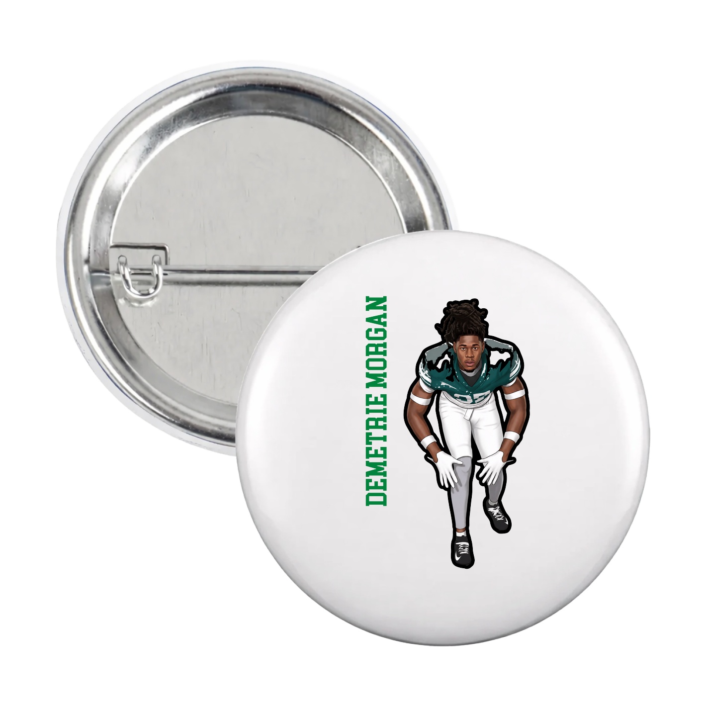 Game Day Button — Name Vertical in White