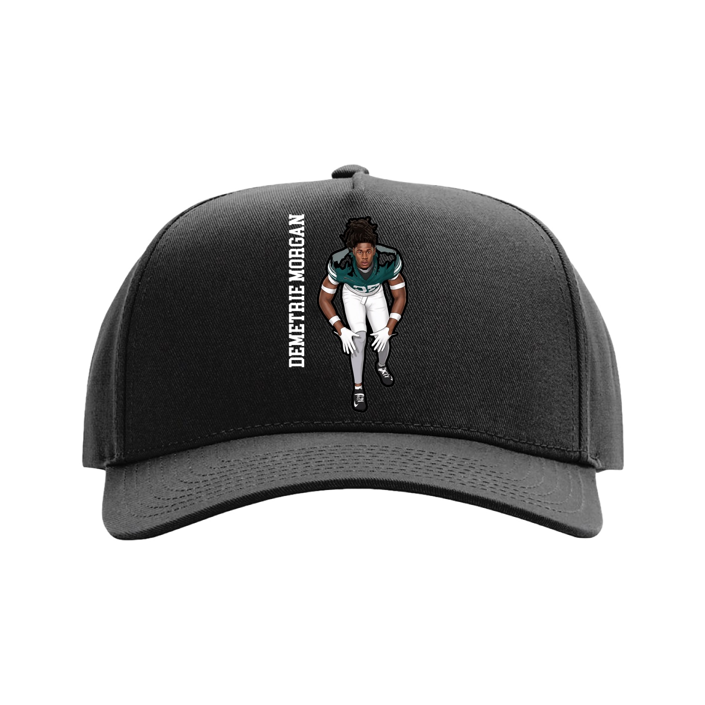 Full Fabric Five-Panel Champ Cap — Name Vertical in Black