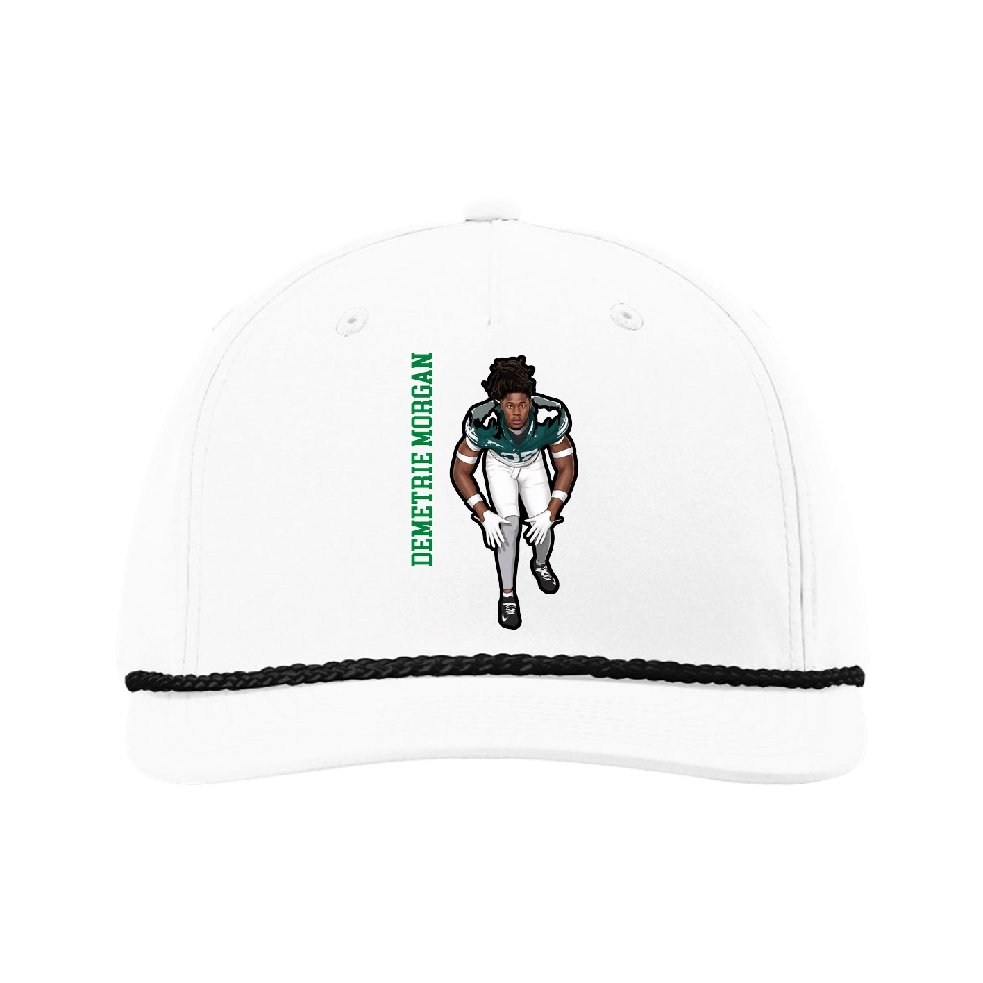 Five-Panel Classic Rope Cap — Name Vertical in White