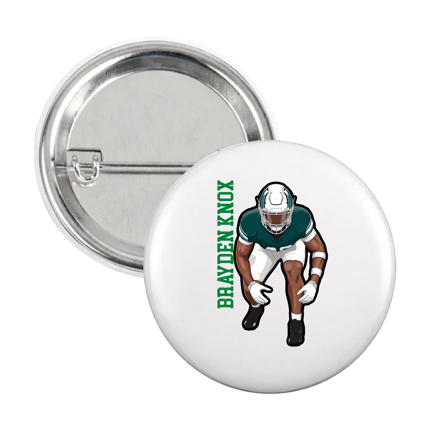 Game Day Button — Name Vertical in White