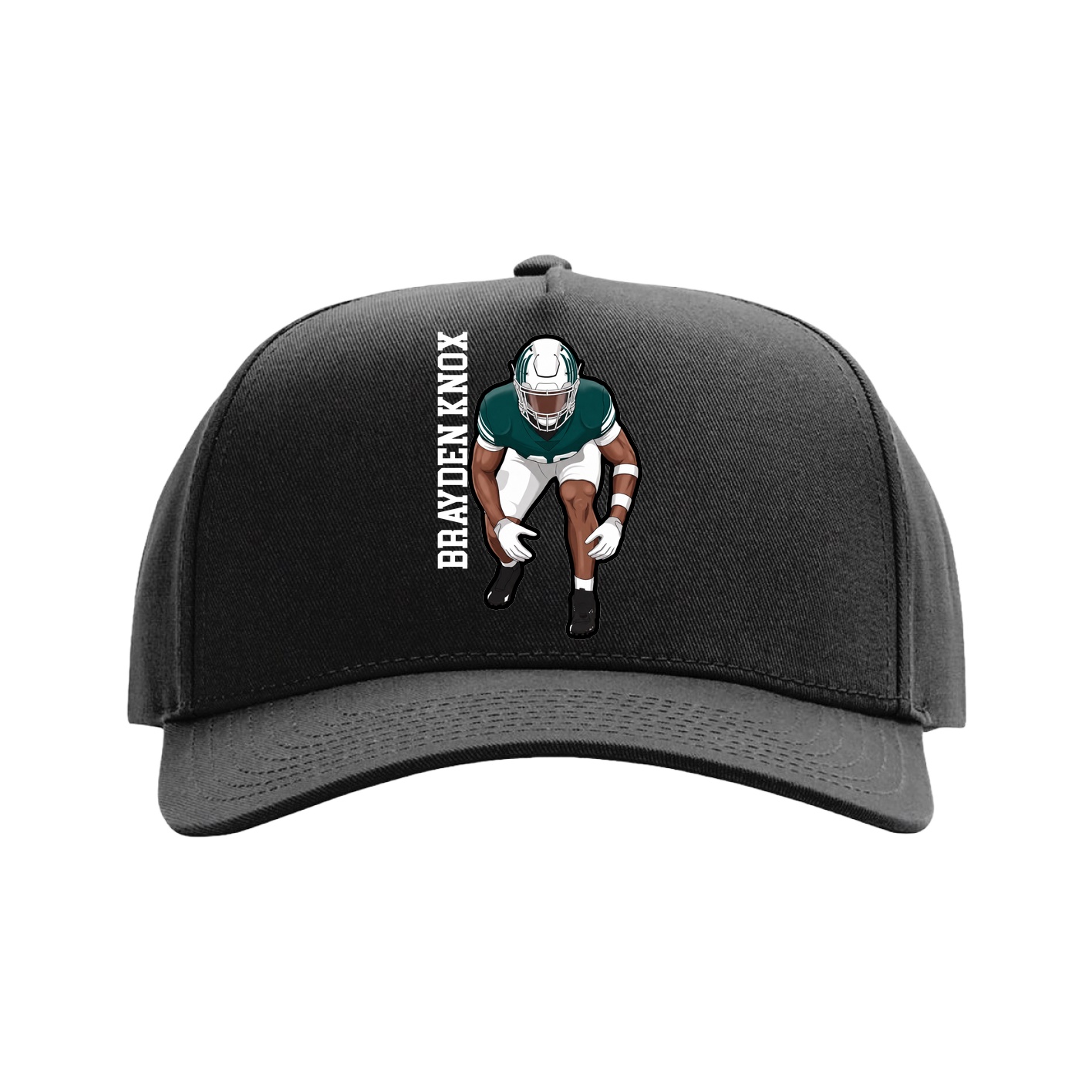 Full Fabric Five-Panel Champ Cap — Name Vertical in Black