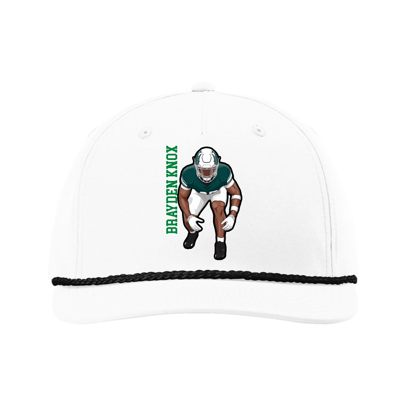 Five-Panel Classic Rope Cap — Name Vertical in White