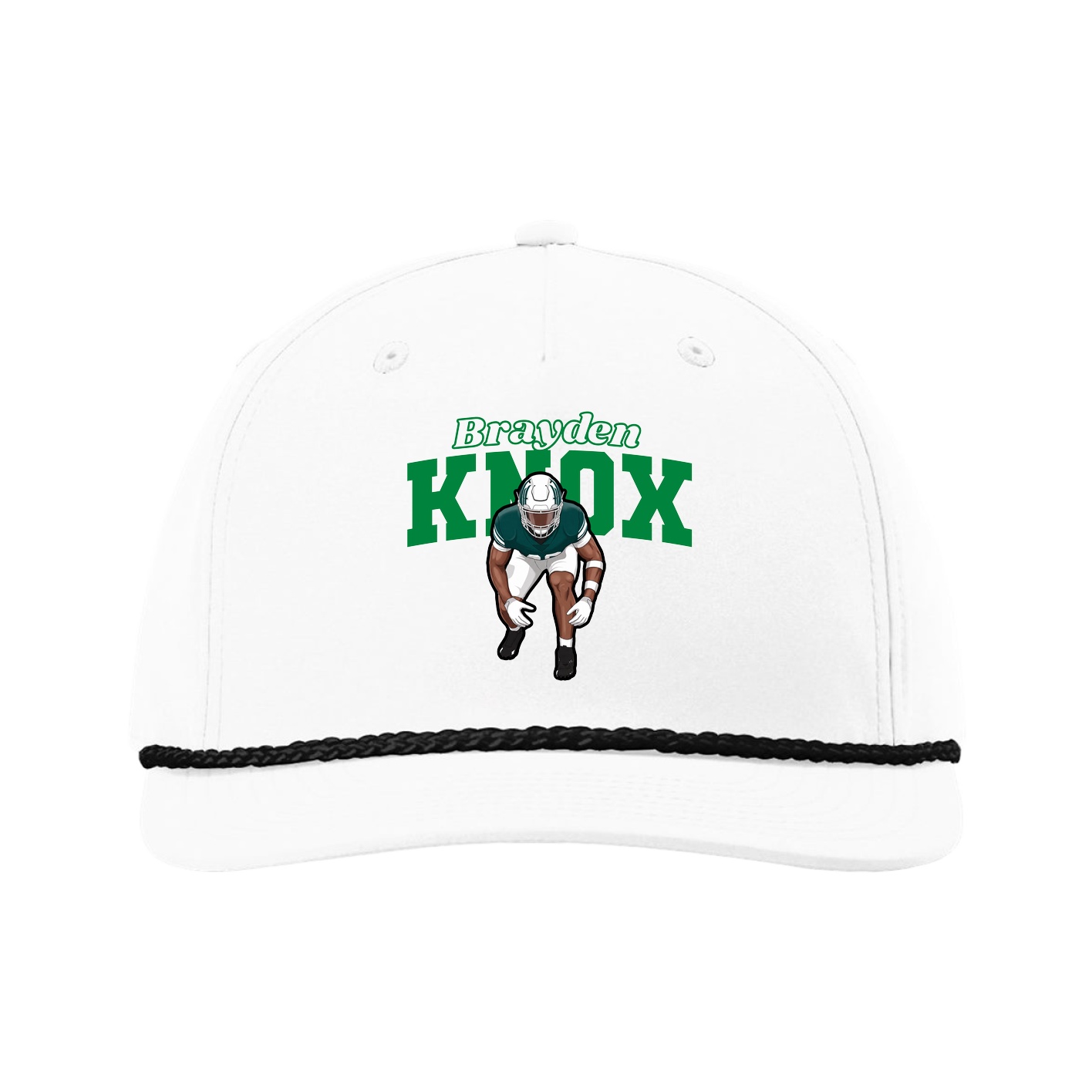 Five-Panel Classic Rope Cap — Name Arch in White