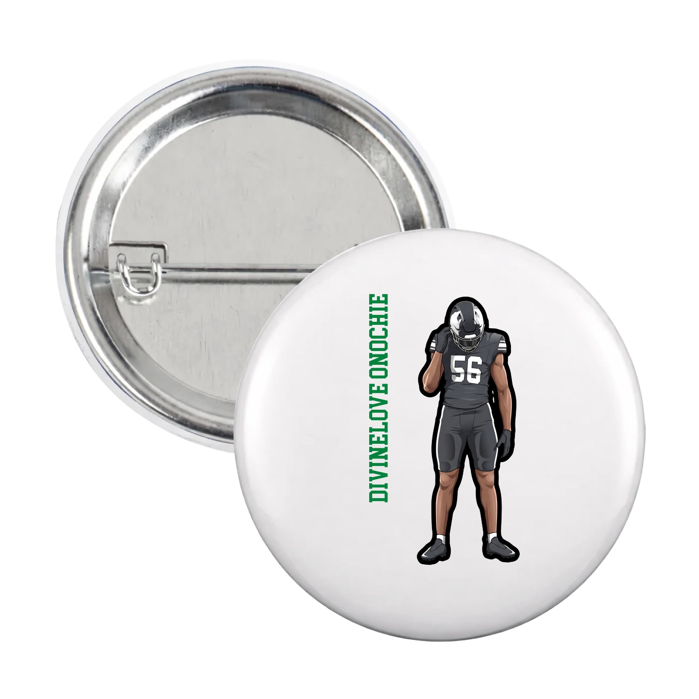 Game Day Button — Name Vertical in White
