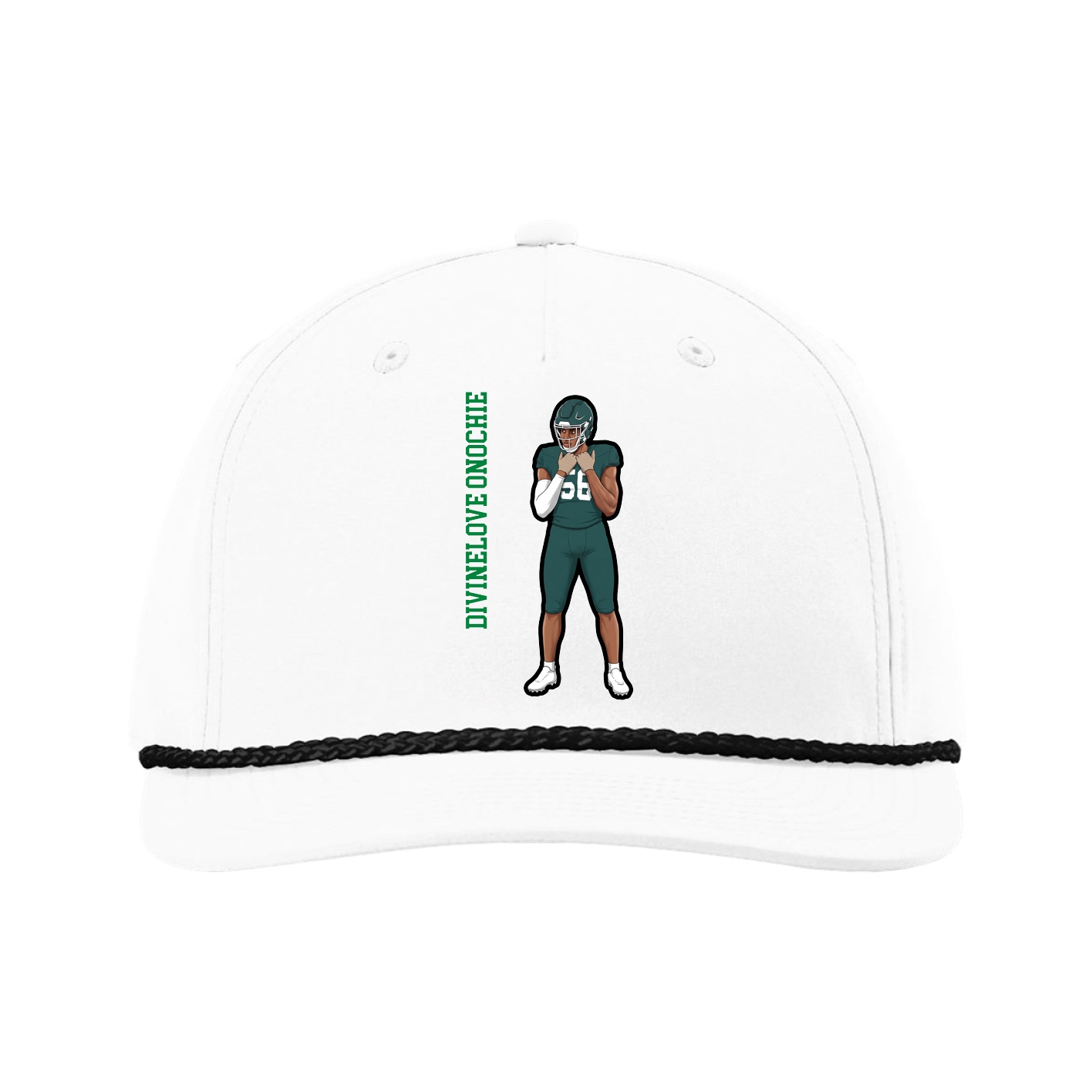 Five-Panel Classic Rope Cap — Name Vertical in White