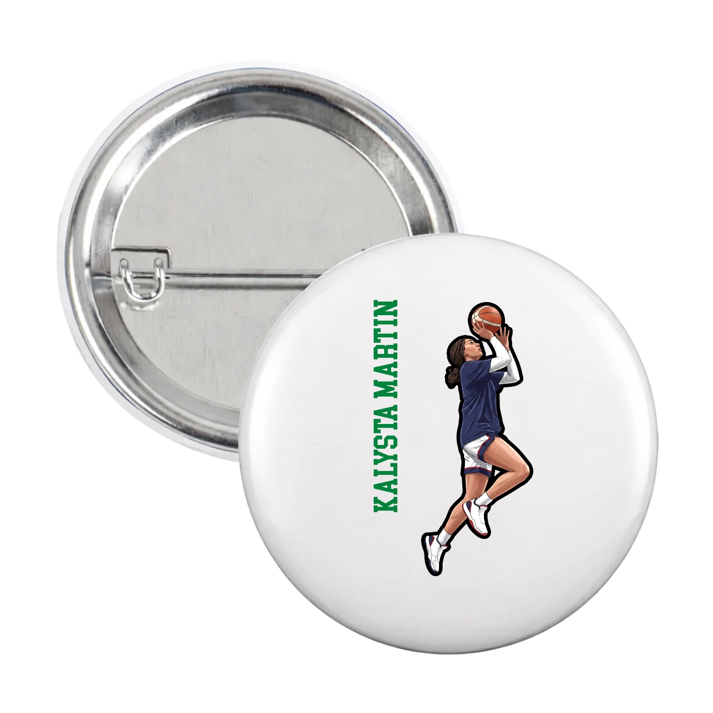 Game Day Button — Name Vertical in White