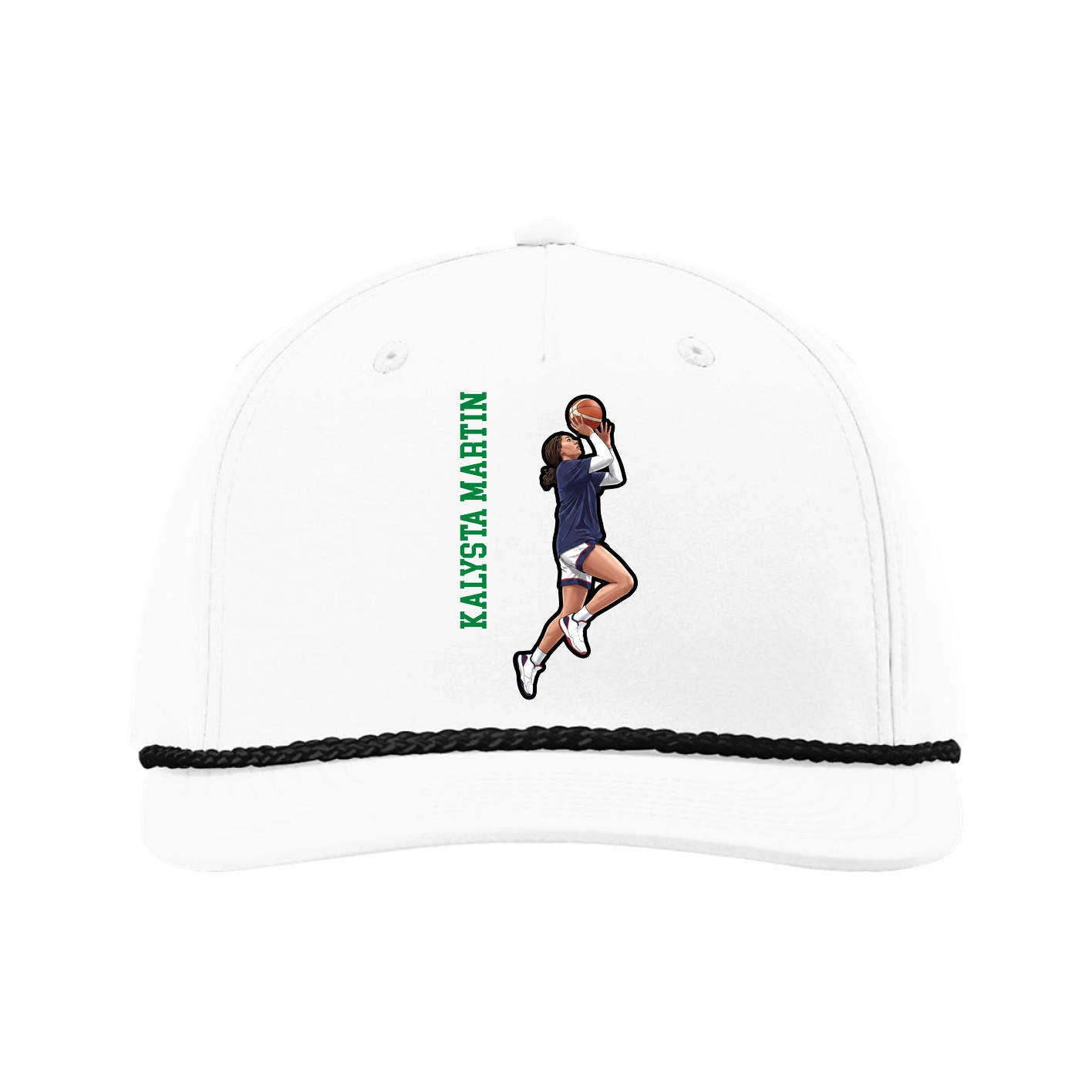 Five-Panel Classic Rope Cap — Name Vertical in White