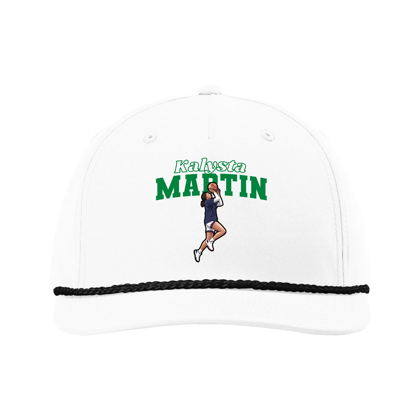Five-Panel Classic Rope Cap — Name Arch in White
