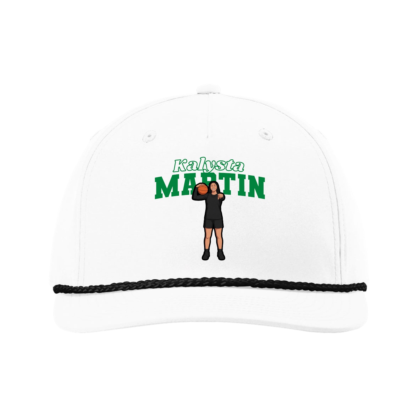 Five-Panel Classic Rope Cap — Name Arch in White