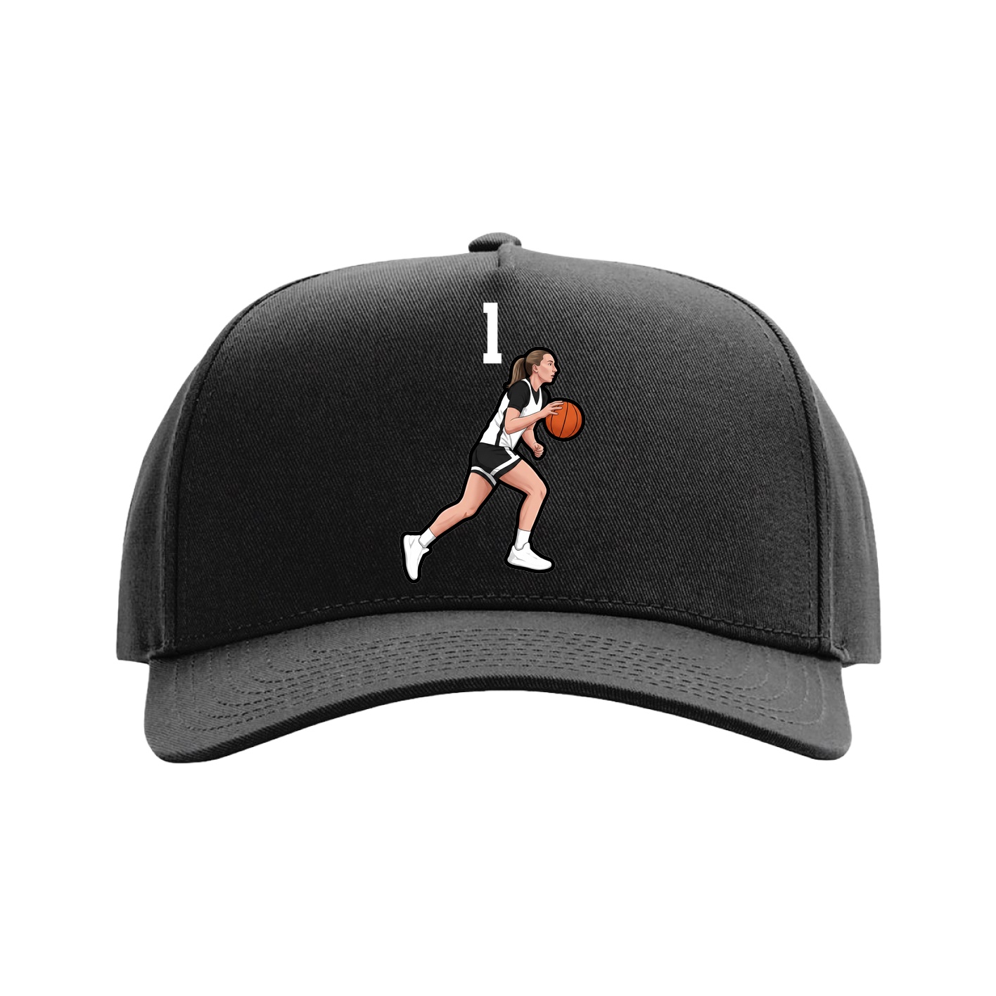 Full Fabric Five-Panel Champ Cap — Number Top in Black