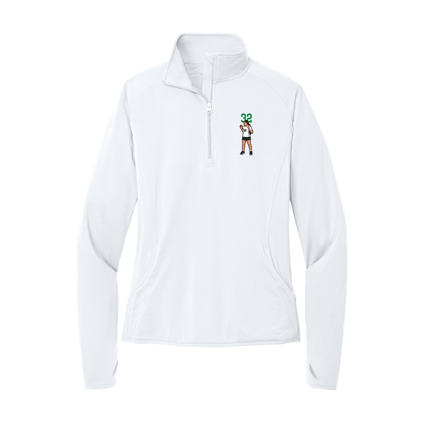 Women's Q-Zip Pullover — Number Top in White