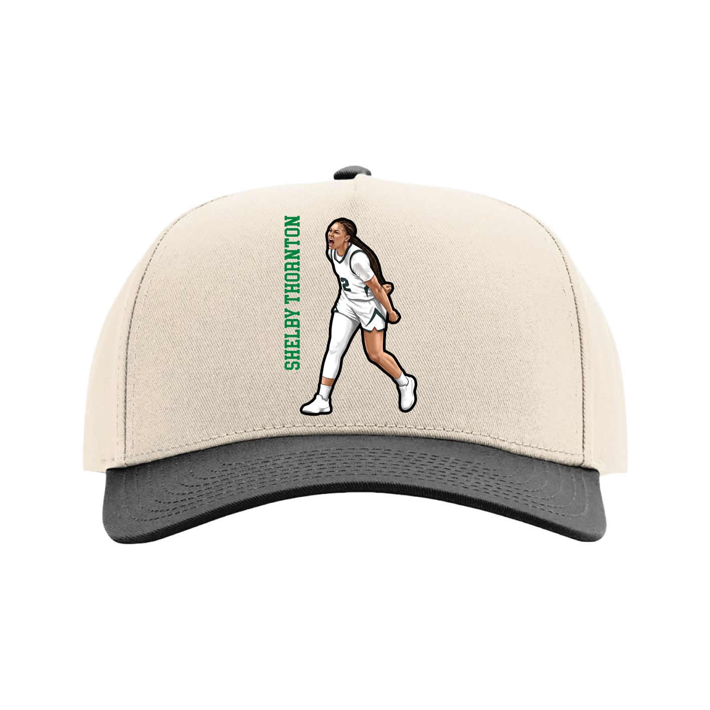 Full Fabric Five-Panel Champ Cap — Name Vertical in Cream/Black