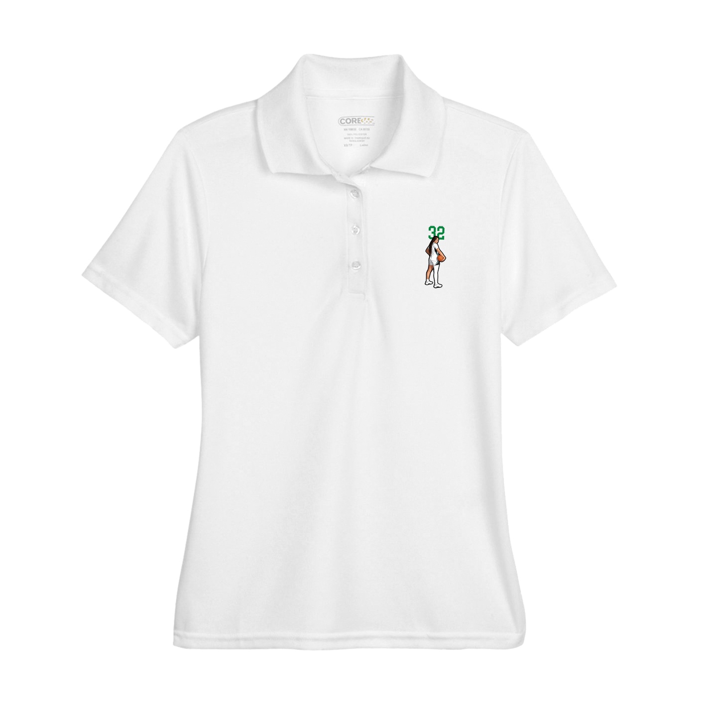 Womens Performance Polo — Number Top in White