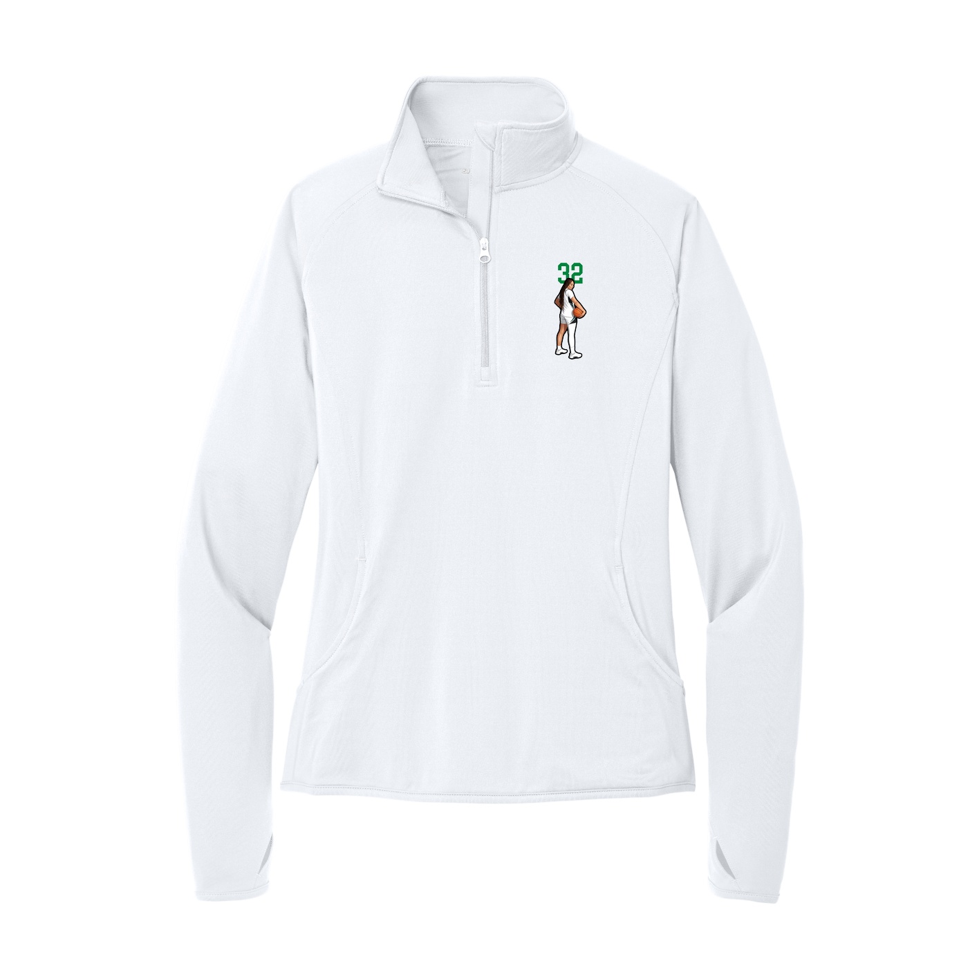 Women's Q-Zip Pullover — Number Top in White