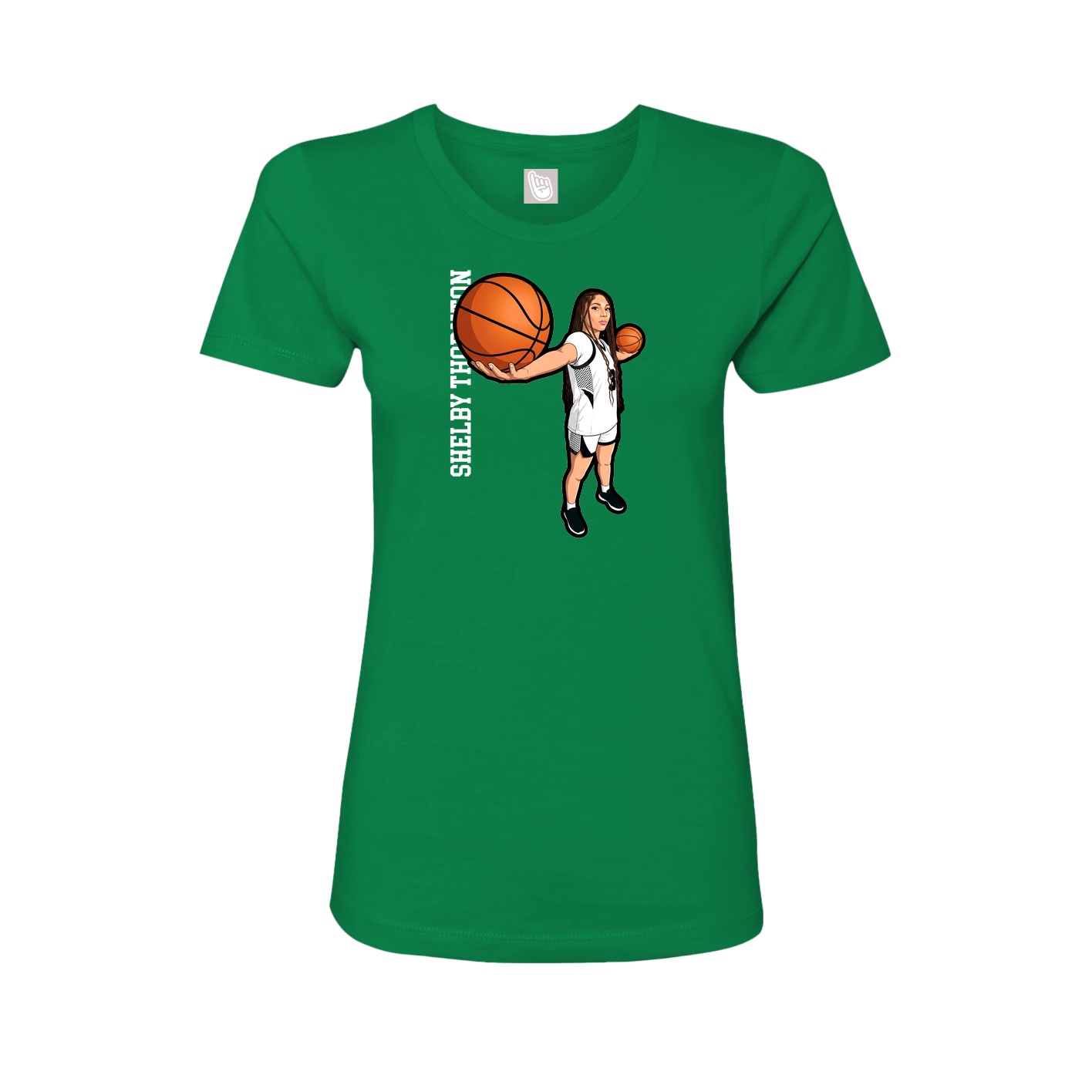 Fitted Women's Tee — Name Vertical in Green