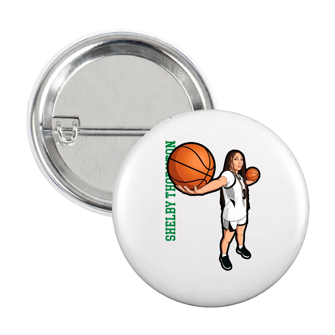 Game Day Button — Name Vertical in White