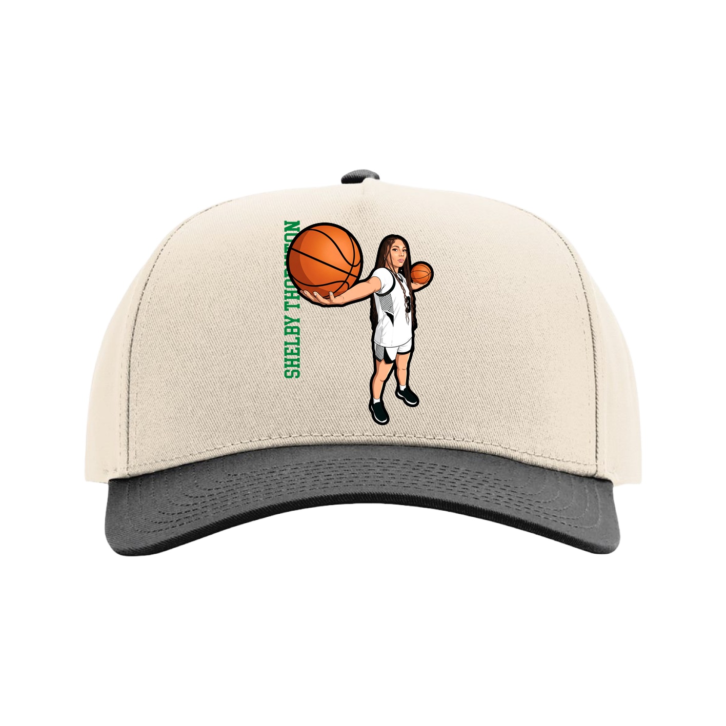 Full Fabric Five-Panel Champ Cap — Name Vertical in Cream/Black