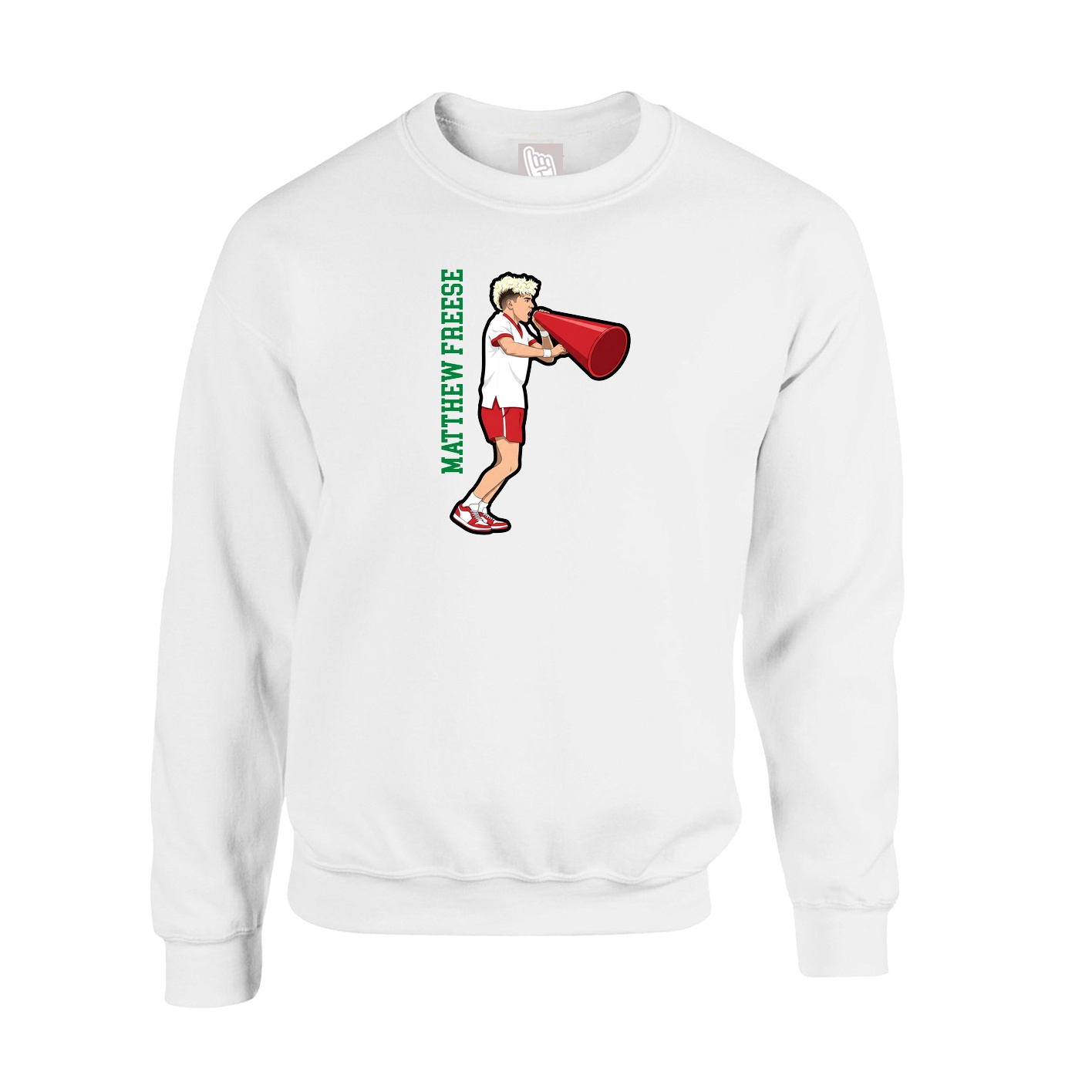 Fleece Crew — Name Vertical in White