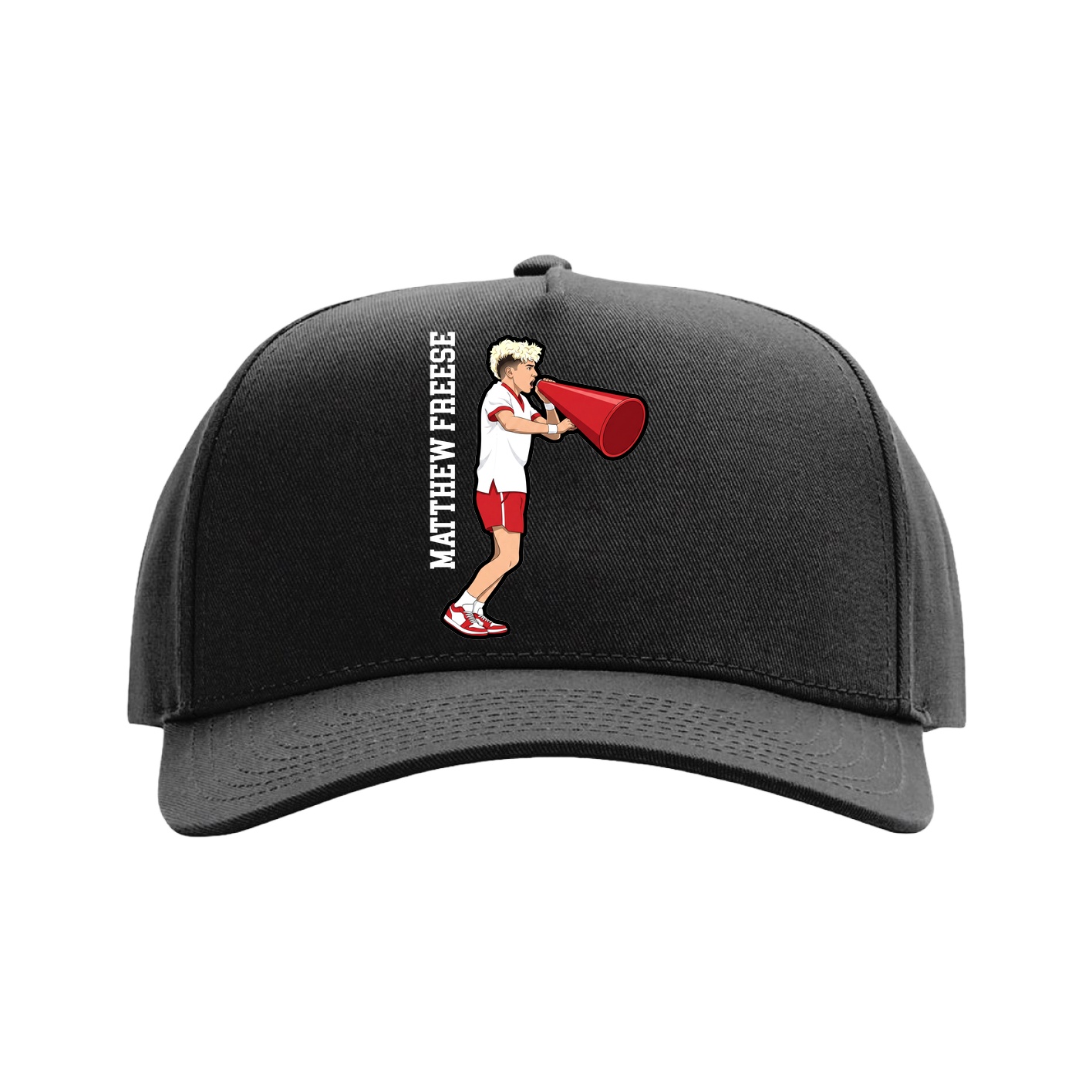 Full Fabric Five-Panel Champ Cap — Name Vertical in Black