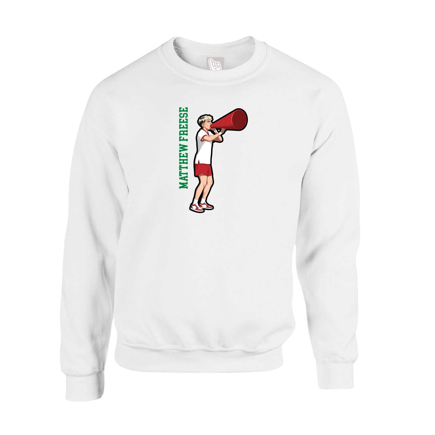 Fleece Crew — Name Vertical in White