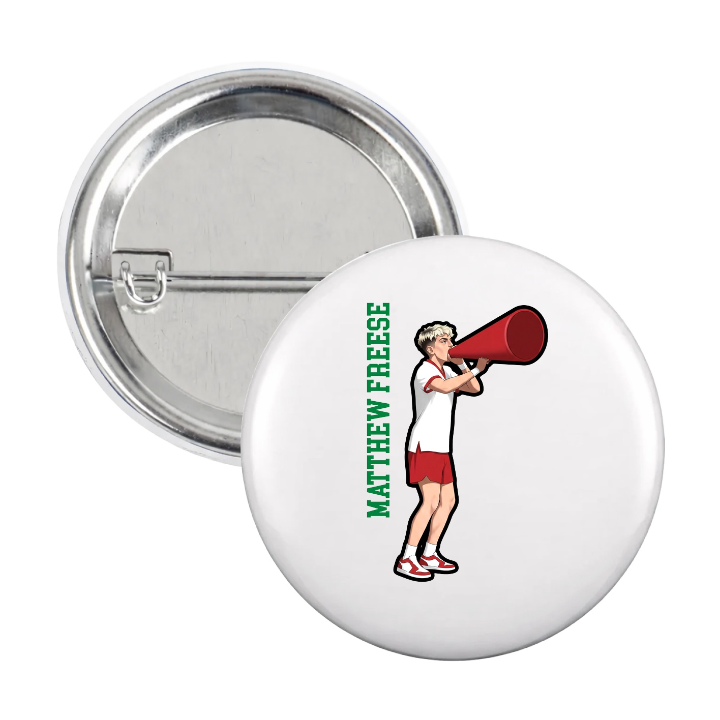 Game Day Button — Name Vertical in White