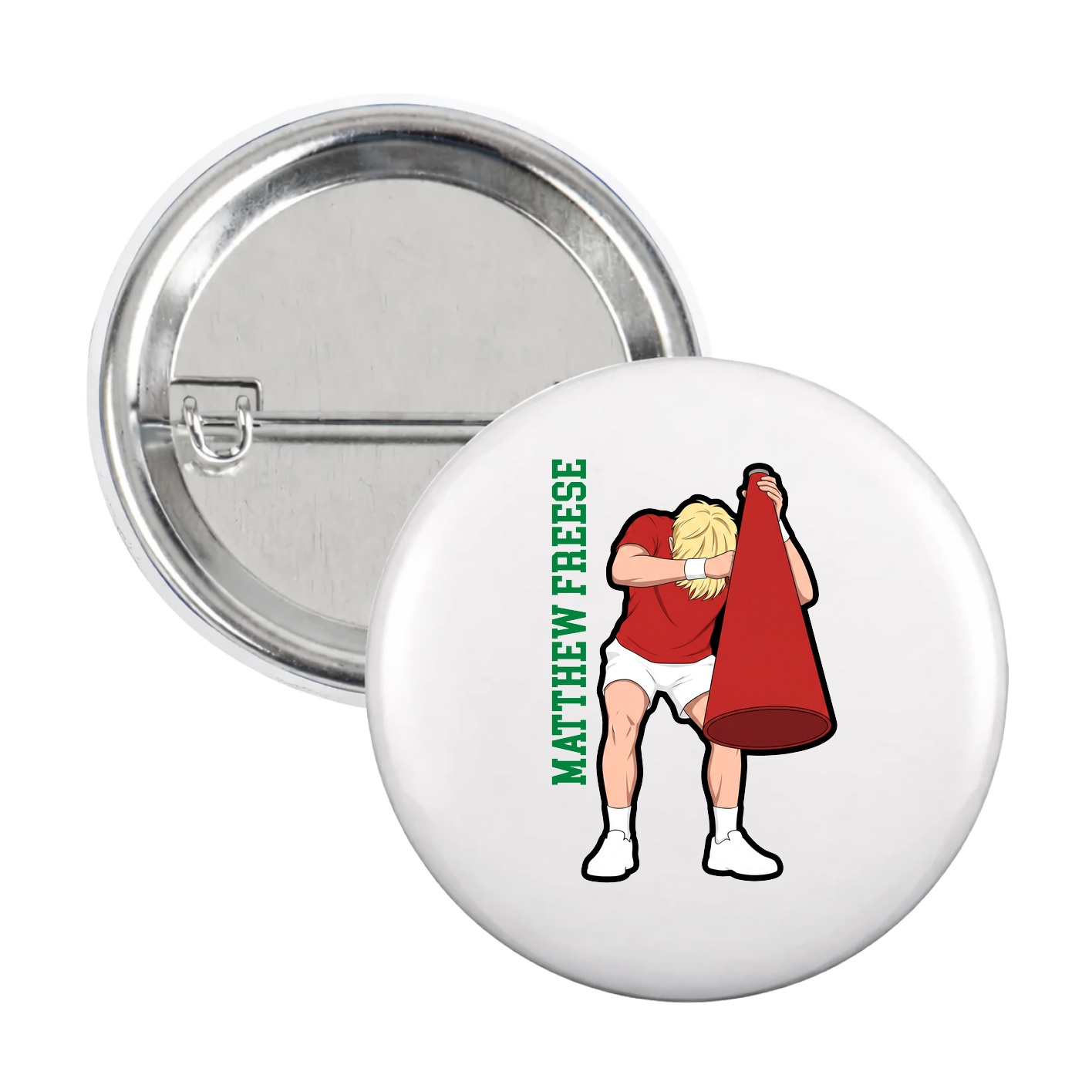 Game Day Button — Name Vertical in White