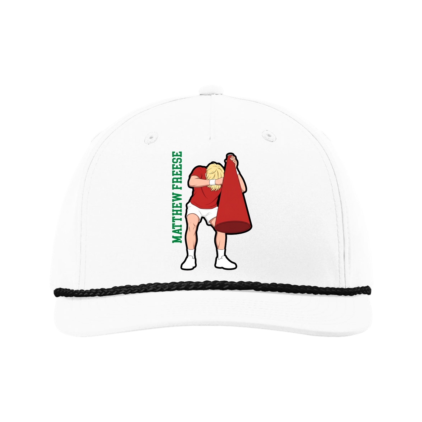 Five-Panel Classic Rope Cap — Name Vertical in White