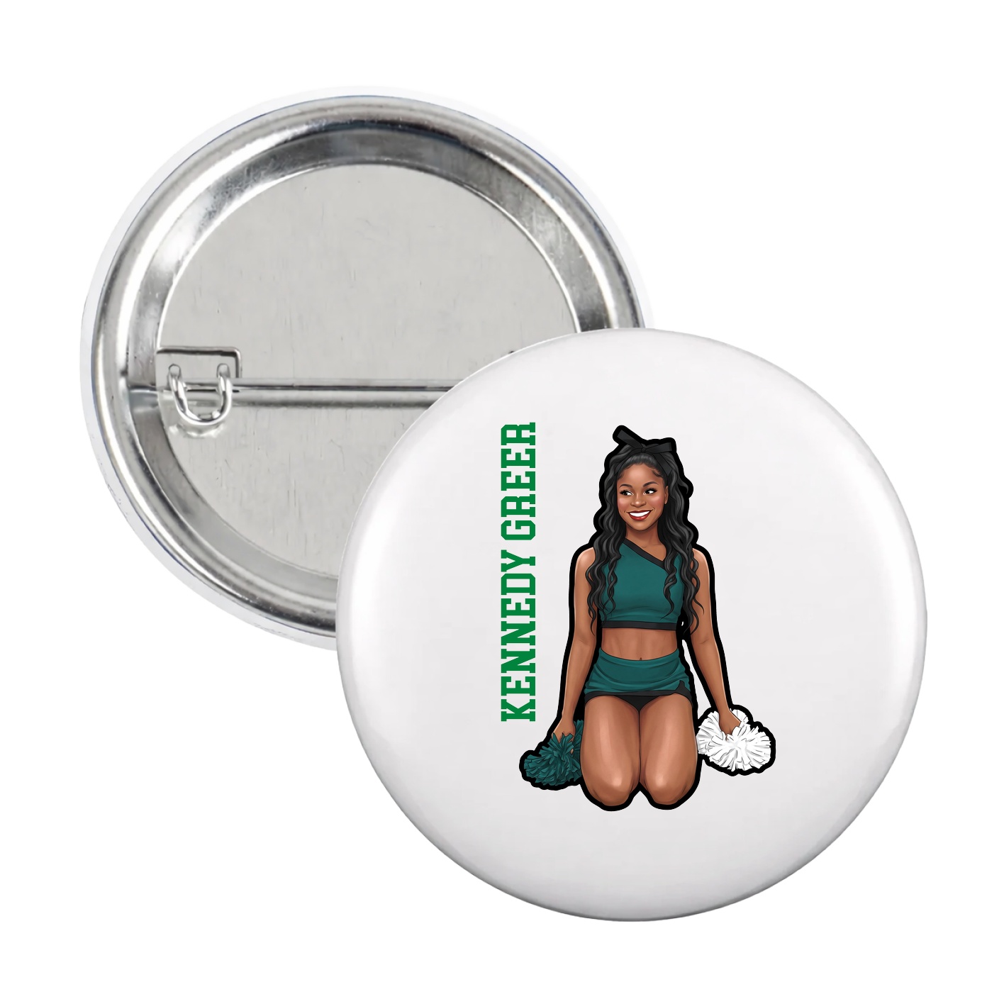 Game Day Button — Name Vertical in White