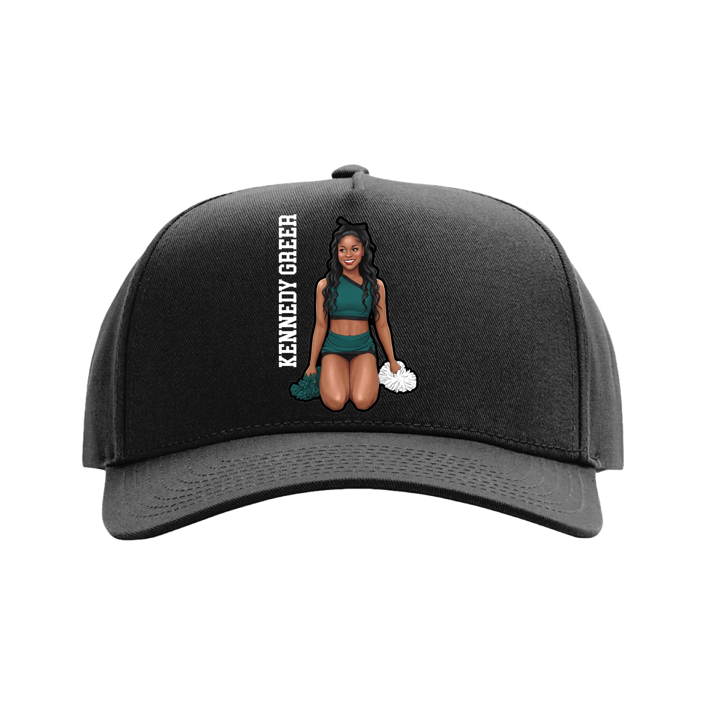 Full Fabric Five-Panel Champ Cap — Name Vertical in Black