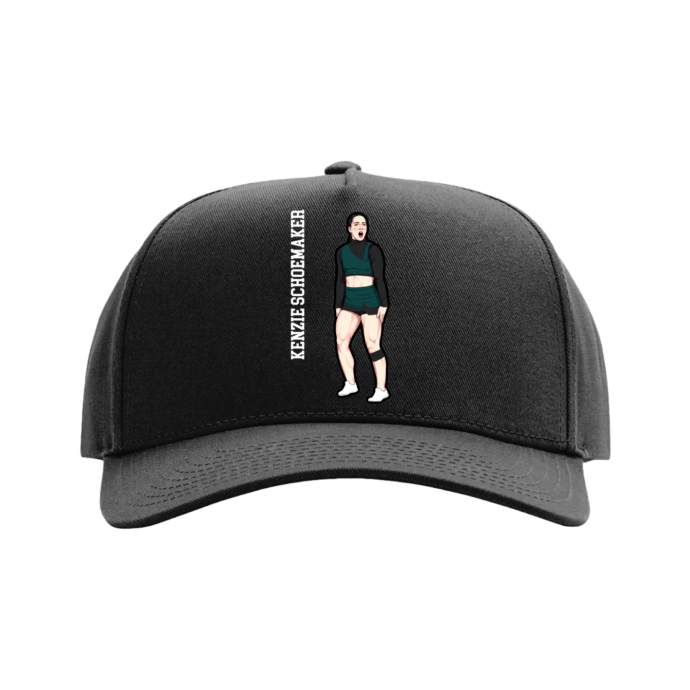 Full Fabric Five-Panel Champ Cap — Name Vertical in Black