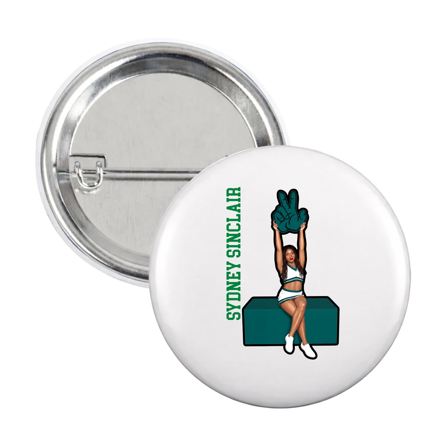 Game Day Button — Name Vertical in White