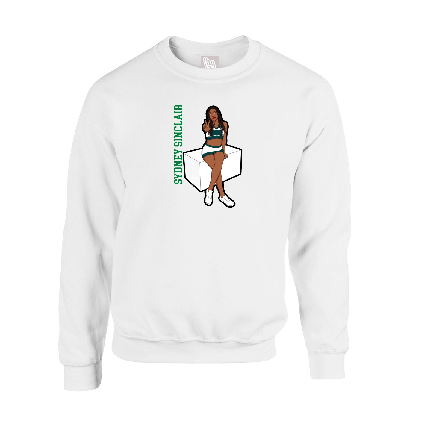 Fleece Crew — Name Vertical in White