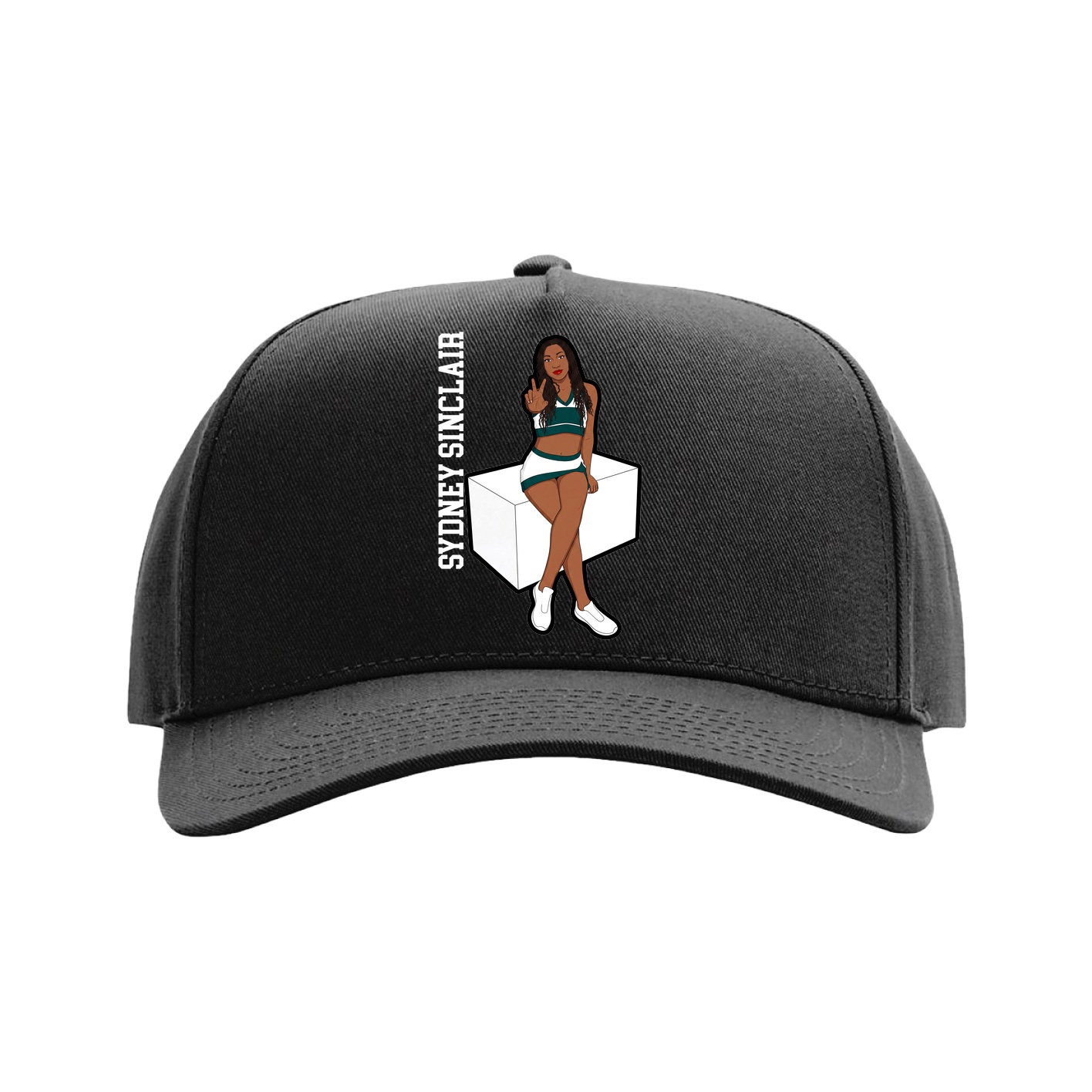 Full Fabric Five-Panel Champ Cap — Name Vertical in Black