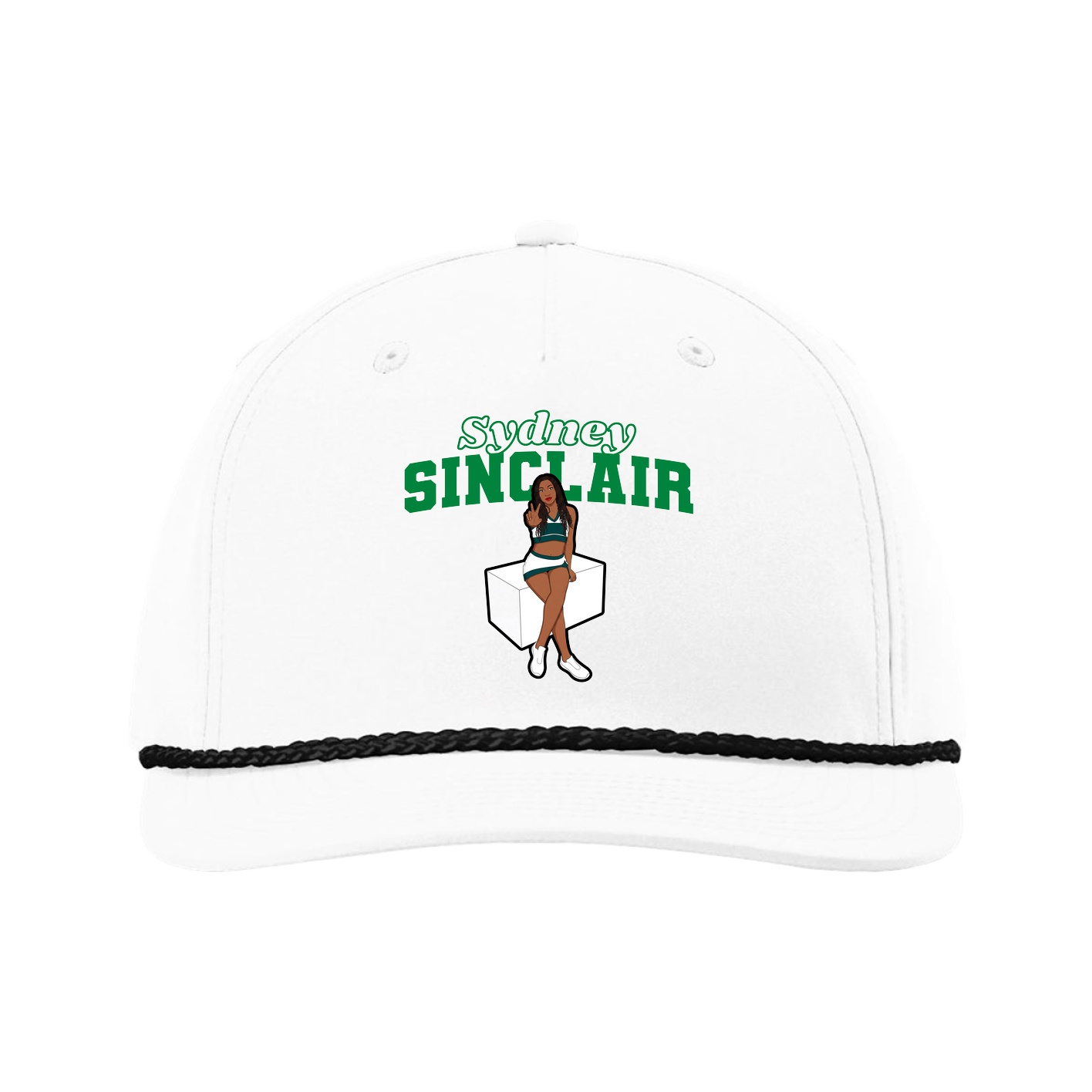 Five-Panel Classic Rope Cap — Name Arch in White
