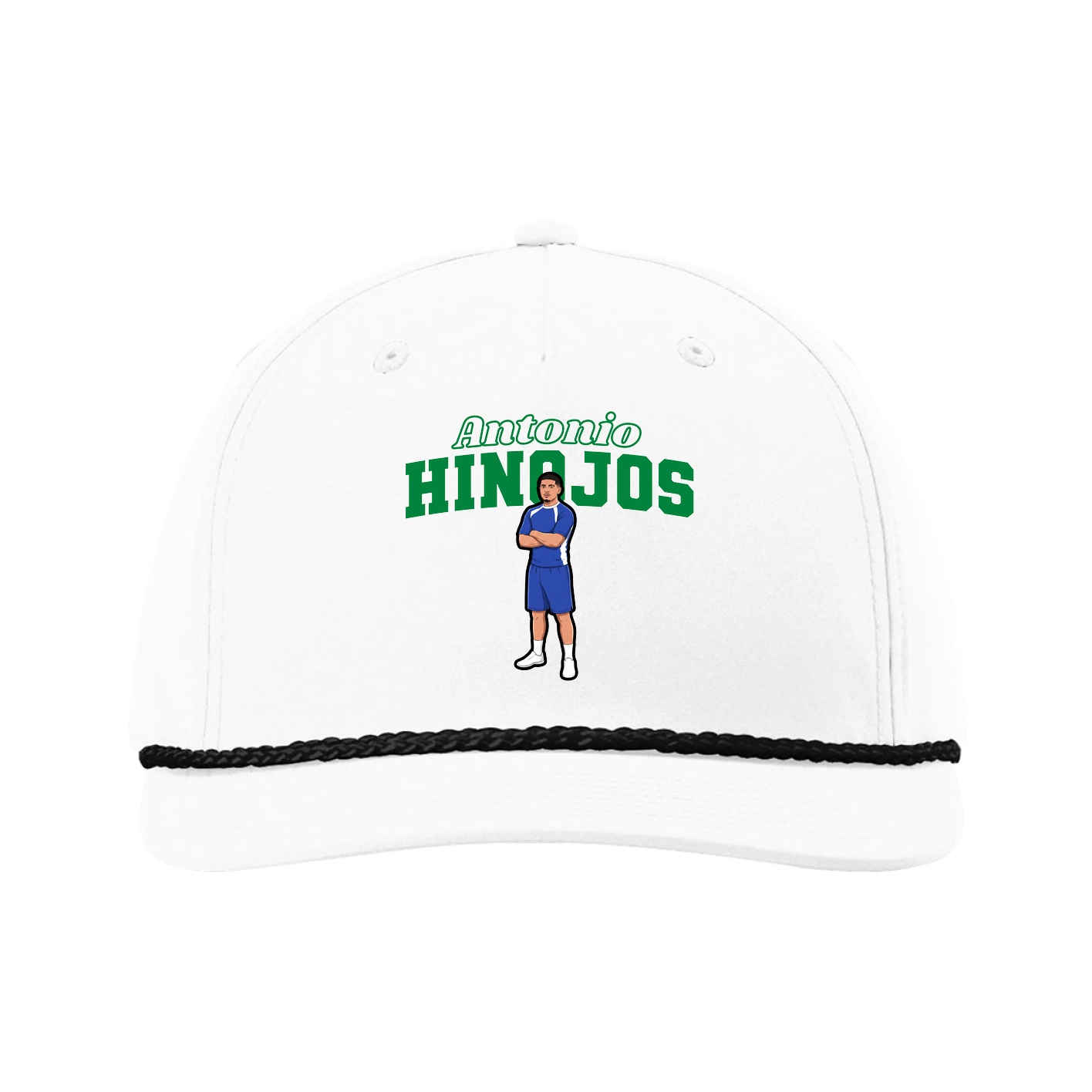 Five-Panel Classic Rope Cap — Name Arch in White