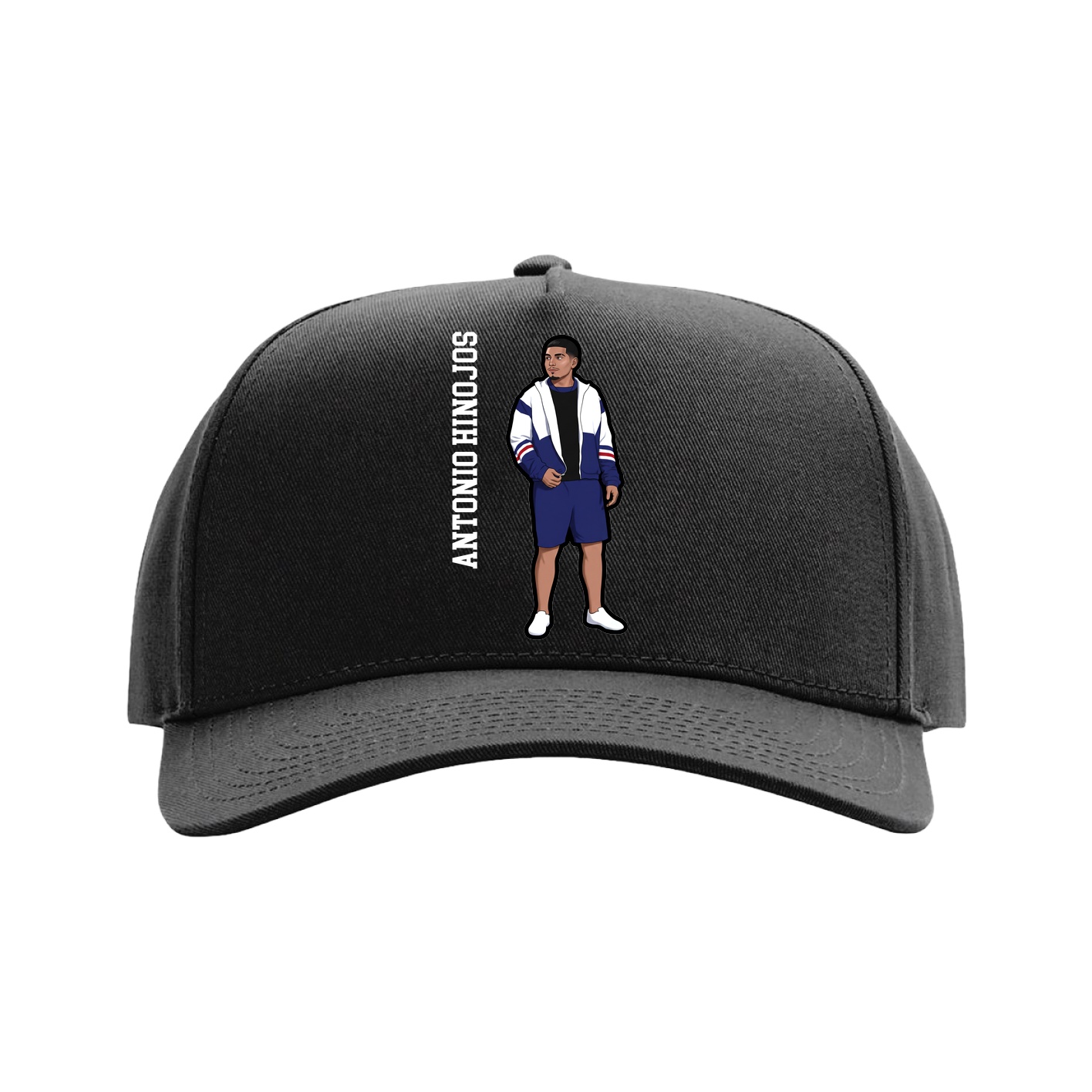 Full Fabric Five-Panel Champ Cap — Name Vertical in Black