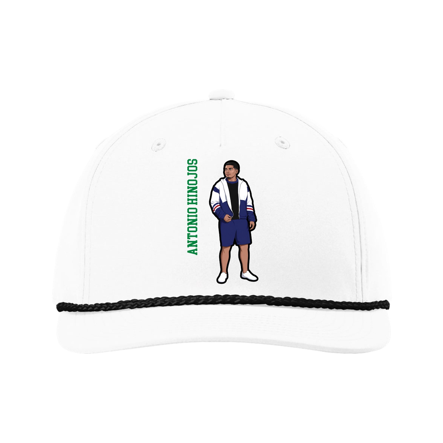 Five-Panel Classic Rope Cap — Name Vertical in White