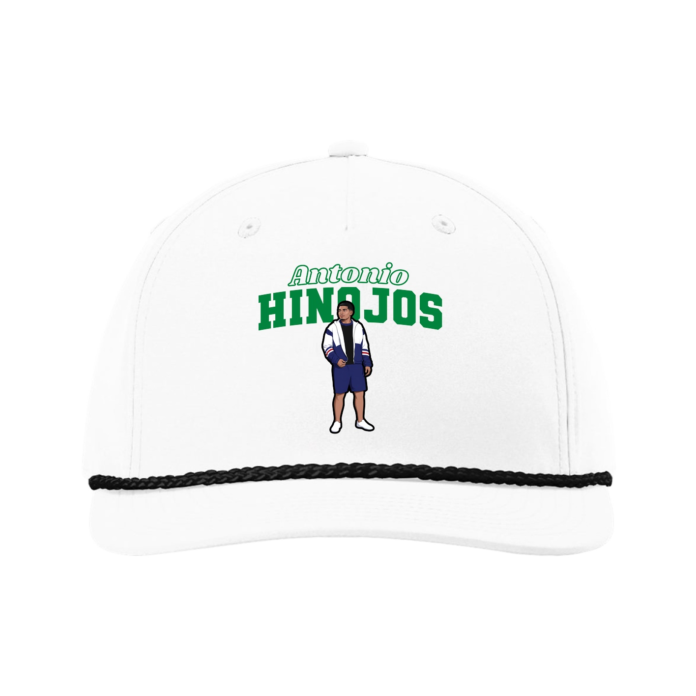 Five-Panel Classic Rope Cap — Name Arch in White