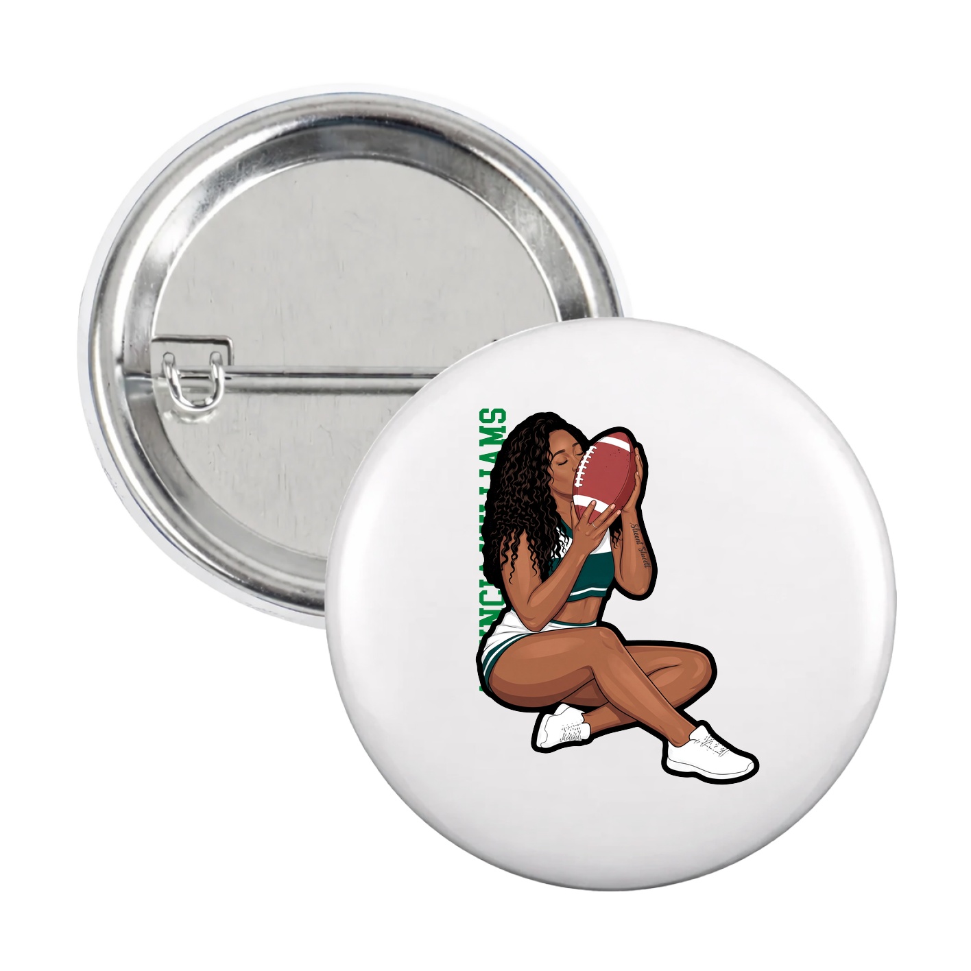 Game Day Button — Name Vertical in White