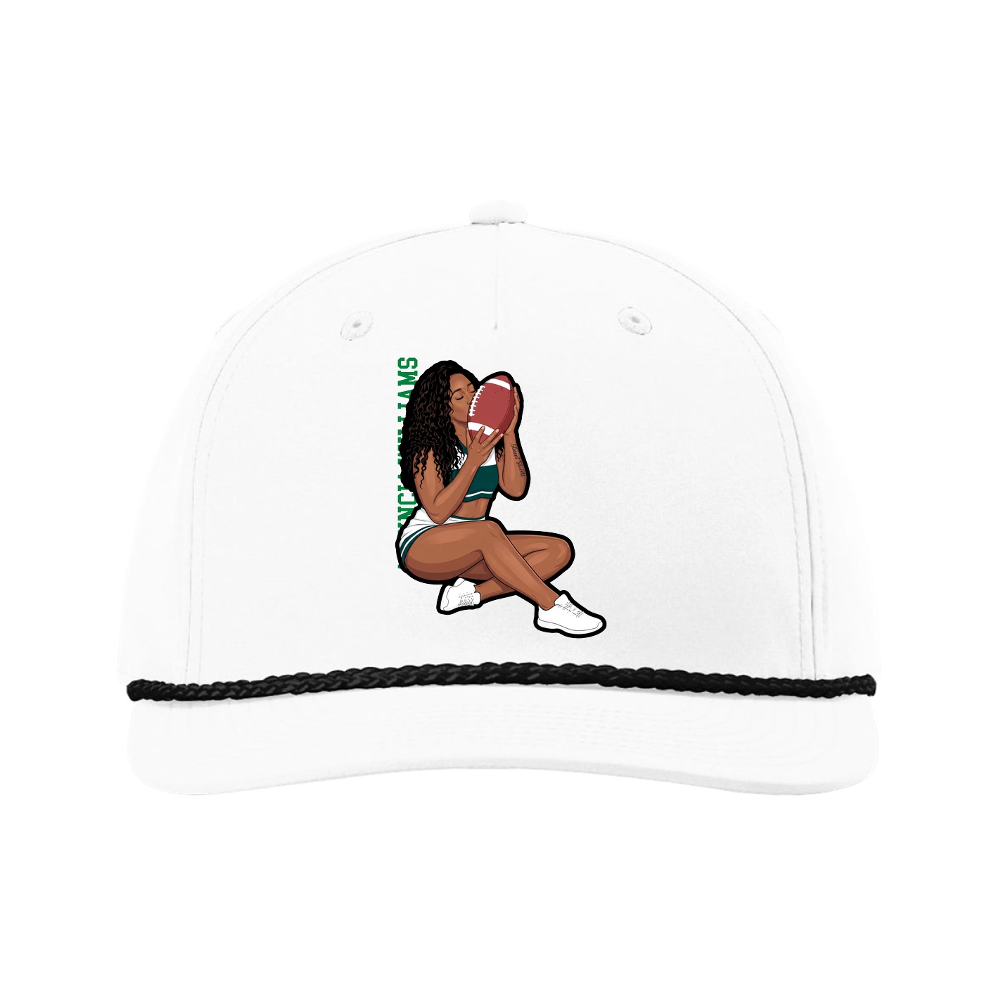 Five-Panel Classic Rope Cap — Name Vertical in White